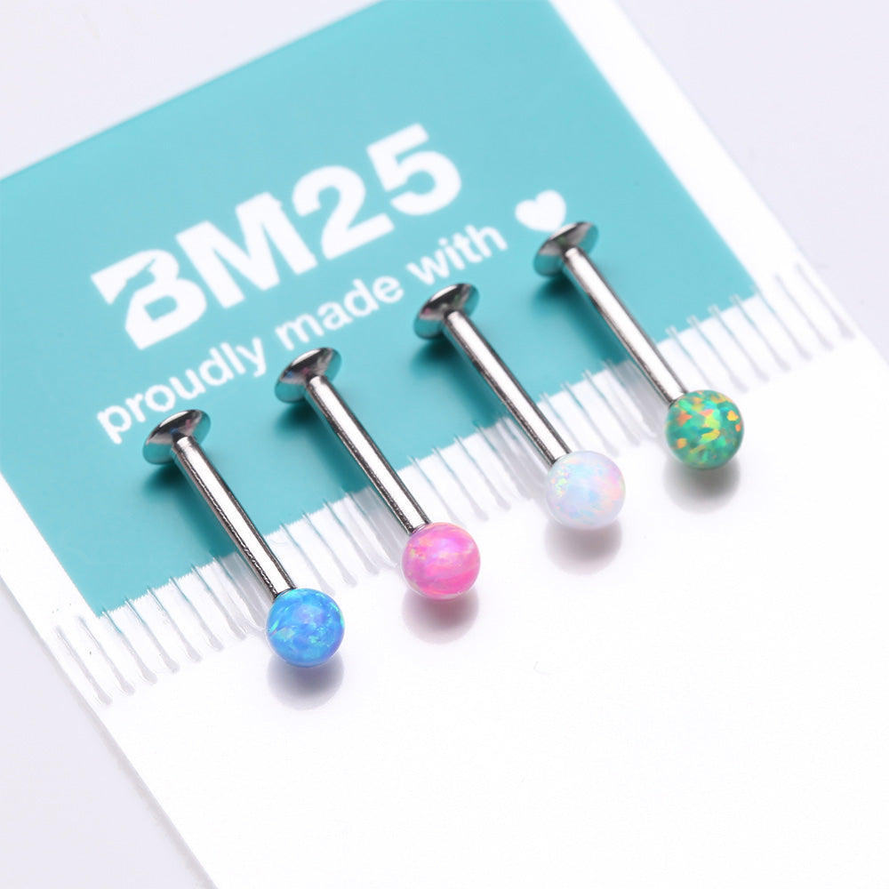 Detail View 3 of 3 Pcs of Assorted Fire Opal Ball Top Internally Threaded Labret Flat Back Stud Package