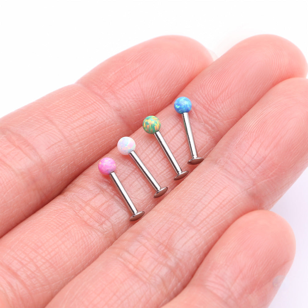 Detail View 2 of 3 Pcs of Assorted Fire Opal Ball Top Internally Threaded Labret Flat Back Stud Package