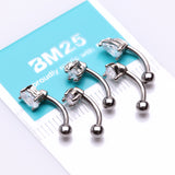 Detail View 1 of 5 Pcs Pack of Assorted Gemstone Prong Set Top Steel Curved Barbells-Clear Gem
