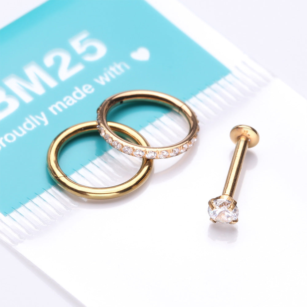 Detail View 2 of 3 Pcs of Assorted Everyday Golden Sparkle Gem Stud & Clicker Package