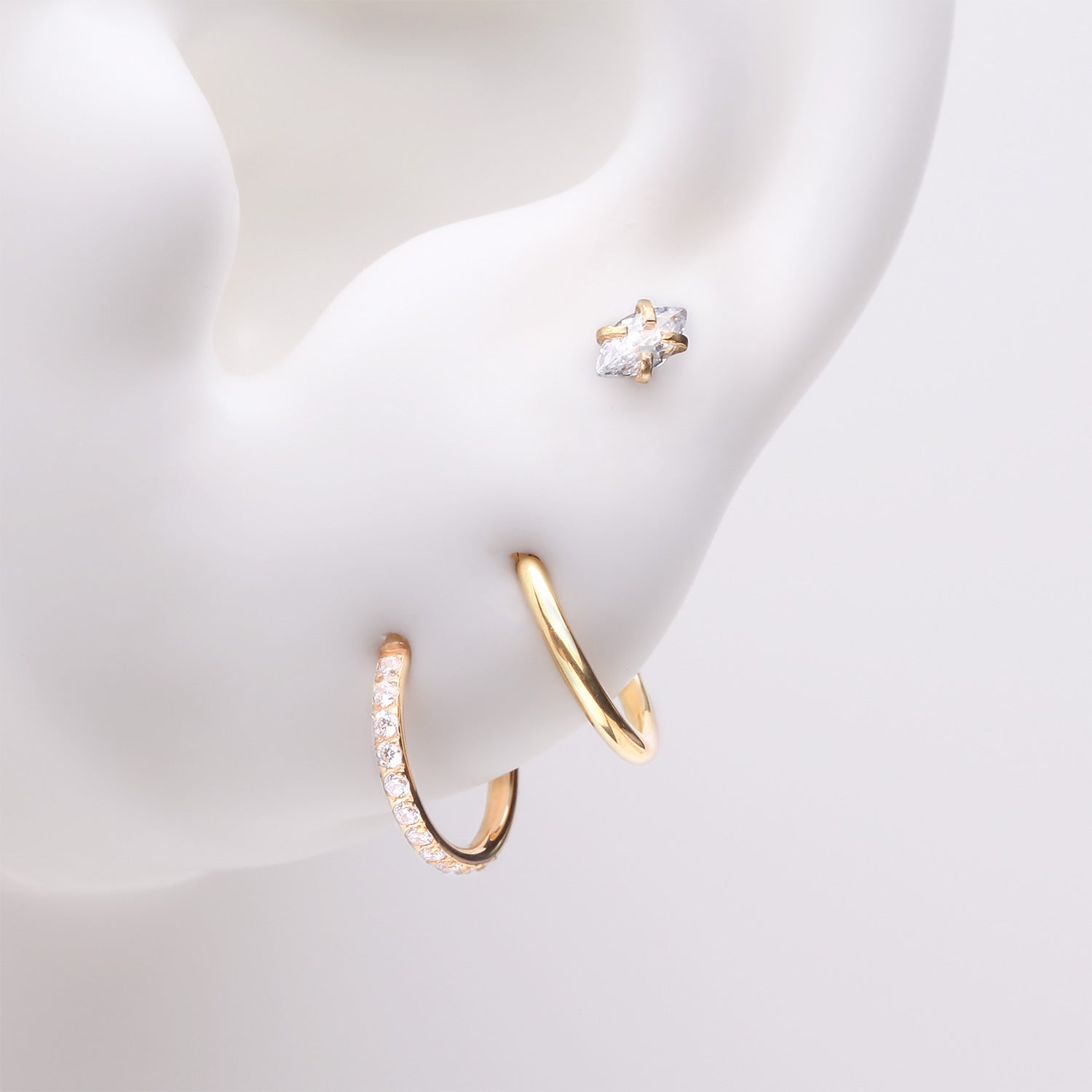 3 Pcs of Assorted Everyday Golden Sparkle Marquise Stud & Clicker Package