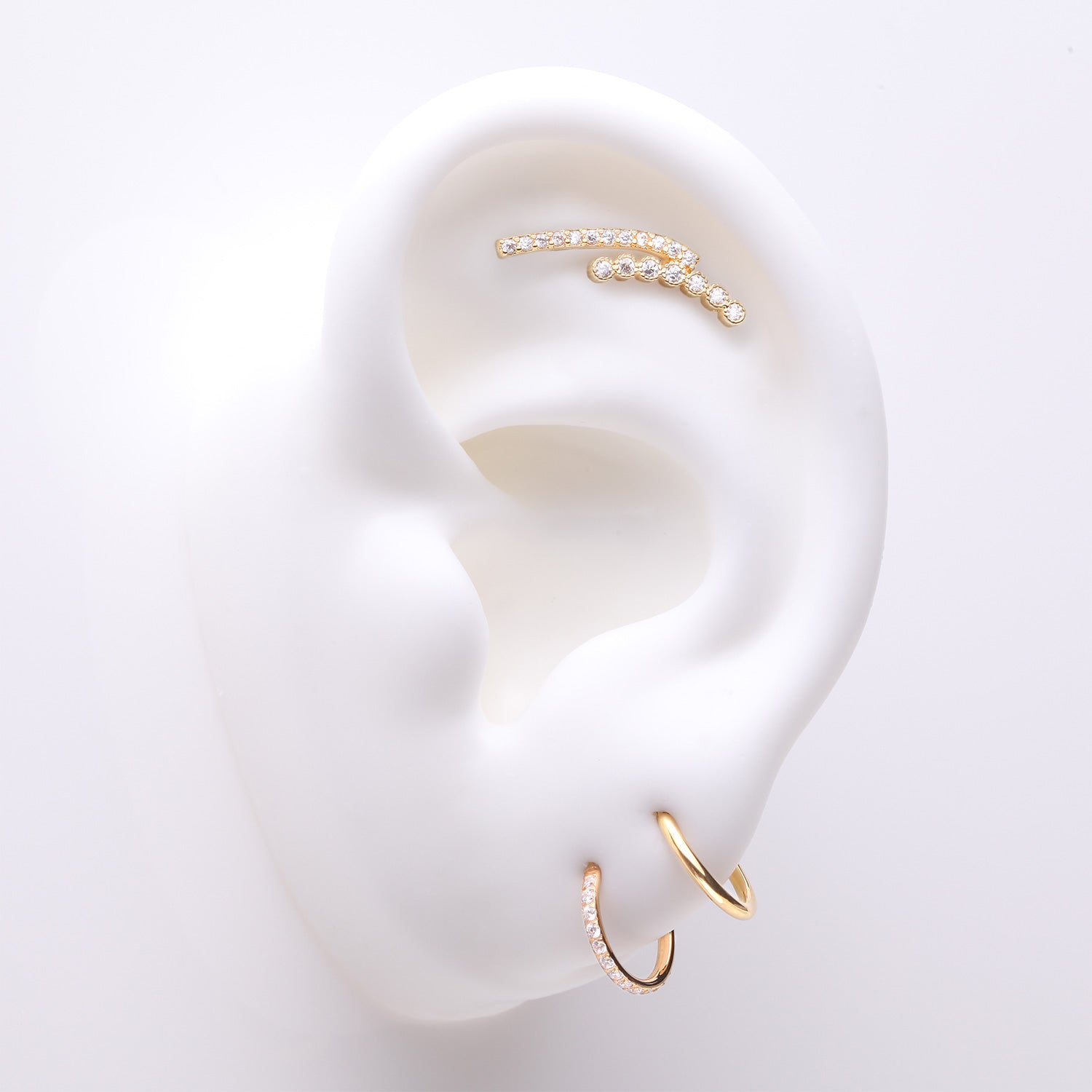 3 Pcs of Assorted Everyday Golden Curvature Sparkle Lined Stud & Clicker Package
