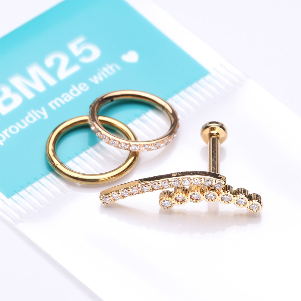 Detail View 2 of 3 Pcs of Assorted Everyday Golden Curvature Sparkle Lined Stud & Clicker Package