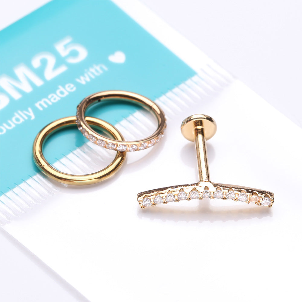 Detail View 2 of 3 Pcs of Assorted Everyday Golden Sparkle Long Lined Stud & Clicker Package