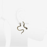 Detail View 1 of A Pair of Vicious Cobra Snake Swirl Golden Brass Hoop Ear Weight Hanger