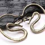 Detail View 3 of A Pair of Vicious Serpent Snake Swirl Golden Brass Hoop Ear Weight Hanger