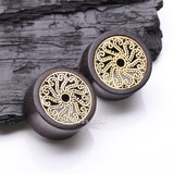 Detail View 1 of A Pair of Vine Swirl Filigree Bali Brass Rosewood Double Flared Tunnel Plug