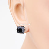 A Pair of Brilliant Sparkle Square CZ Stud Earrings-Black