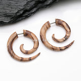 Detail View 1 of A Pair of Batik Wood Fake Spiral Hanger Earring