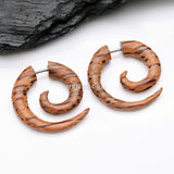 Detail View 1 of A Pair of Coconut Wood Fake Spiral Hanger Earring