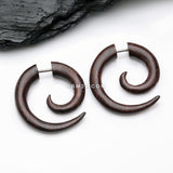 Detail View 1 of A Pair of Dark Tamarind Wood Fake Spiral Hanger Earring
