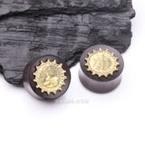 Detail View 1 of A Pair of Bali Cax Hammered Golden Brass Sono Rosewood Double Flared Plug