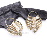 Detail View 1 of A Pair of Death's Arrival Golden Brass Rib Cage Skeletal Plug Hoop Earring