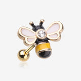 Golden Adorable Honey Bee Sparkle Cartilage Tragus Barbell Stud-Clear Gem