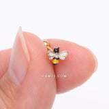 Detail View 2 of Golden Adorable Honey Bee Sparkle Cartilage Tragus Barbell Stud-Clear Gem