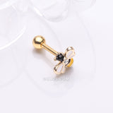 Detail View 1 of Golden Adorable Honey Bee Sparkle Cartilage Tragus Barbell Stud-Clear Gem