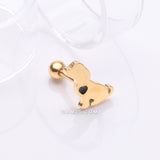 Detail View 1 of Golden Puppy Dog with Black Heart Accent Cartilage Tragus Barbell Stud