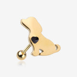 Golden Puppy Dog with Black Heart Accent Cartilage Tragus Barbell Stud