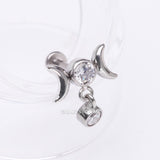 Detail View 1 of Triple Moon Phase Sparkle Internally Threaded Steel Flat Back Stud Labret-Clear Gem