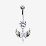 Angelic Wing Heart Sparkle Dangle Belly Button Ring