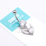 Detail View 4 of Angelic Wing Heart Sparkle Dangle Belly Button Ring-Clear Gem