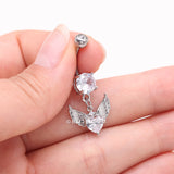 Detail View 3 of Angelic Wing Heart Sparkle Dangle Belly Button Ring-Clear Gem