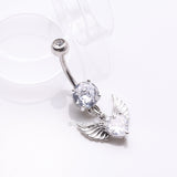 Detail View 2 of Angelic Wing Heart Sparkle Dangle Belly Button Ring-Clear Gem