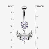Detail View 1 of Angelic Wing Heart Sparkle Dangle Belly Button Ring-Clear Gem