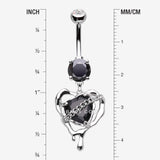 Detail View 1 of Chained Black Heart Drip Dangle Belly Button Ring