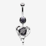 Chained Black Heart Drip Dangle Belly Button Ring