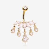 Golden Brilliant Marquise Tiara Dangle Sparkle Tiered Belly Button Ring
