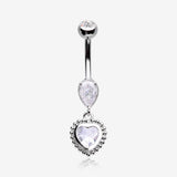 Beaded Heart Sparkle Dangle Belly Button Ring