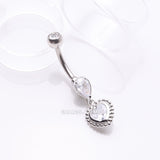 Detail View 2 of Beaded Heart Sparkle Dangle Belly Button Ring-Clear Gem
