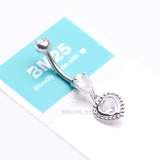 Detail View 4 of Beaded Heart Sparkle Dangle Belly Button Ring-Clear Gem