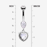 Detail View 1 of Beaded Heart Sparkle Dangle Belly Button Ring-Clear Gem