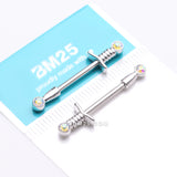 Detail View 3 of A Pair of Classic Sparkle Dagger Sword Nipple Barbell-Aurora Borealis