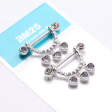 Detail View 3 of A Pair of Triple Heart Sparkle Stirrup Dangle Nipple Barbell Ring-Vitrail Medium