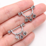 Detail View 2 of A Pair of Triple Heart Sparkle Stirrup Dangle Nipple Barbell Ring-Vitrail Medium