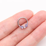 Detail View 3 of Brilliant Sparkle Marquise Floral Wreath Clicker Hoop Ring-Amethyst