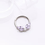 Detail View 2 of Brilliant Sparkle Marquise Floral Wreath Clicker Hoop Ring-Amethyst
