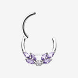 Detail View 1 of Brilliant Sparkle Marquise Floral Wreath Clicker Hoop Ring-Amethyst