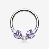 Brilliant Sparkle Marquise Floral Wreath Clicker Hoop Ring-Amethyst