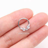 Detail View 3 of Brilliant Sparkle Marquise Floral Wreath Clicker Hoop Ring-Clear Gem