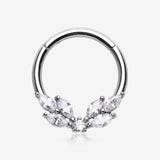 Brilliant Sparkle Marquise Floral Wreath Clicker Hoop Ring-Clear Gem