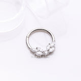 Detail View 2 of Brilliant Sparkle Marquise Floral Wreath Clicker Hoop Ring-Clear Gem