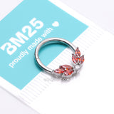Detail View 4 of Brilliant Sparkle Marquise Floral Wreath Clicker Hoop Ring- Red