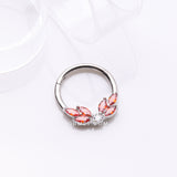 Detail View 2 of Brilliant Sparkle Marquise Floral Wreath Clicker Hoop Ring- Red