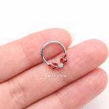 Detail View 3 of Brilliant Sparkle Marquise Floral Wreath Clicker Hoop Ring- Red