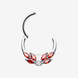 Detail View 1 of Brilliant Sparkle Marquise Floral Wreath Clicker Hoop Ring- Red