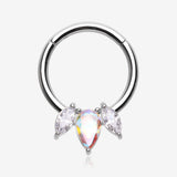 Brilliant Sparkle Teardrop Marquise Drop Clicker Hoop Ring-Aurora Borealis/Clear Gem